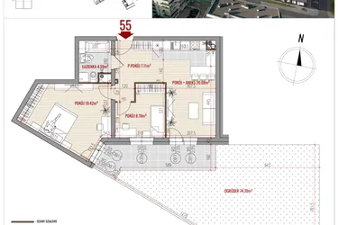 Rzut - Mieszkanie na sprzedaż 3 pokoje o powierzchni 60,88 m² - numer 55 w HUZAR B3