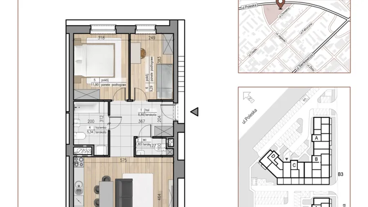 Rzut - Mieszkanie na sprzedaż 3 pokoje o powierzchni 63,48 m² - numer 3 w Urok Jagienki