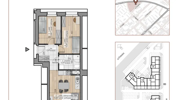 Rzut - Mieszkanie na sprzedaż 3 pokoje o powierzchni 46,97 m² - numer 16 w Urok Jagienki