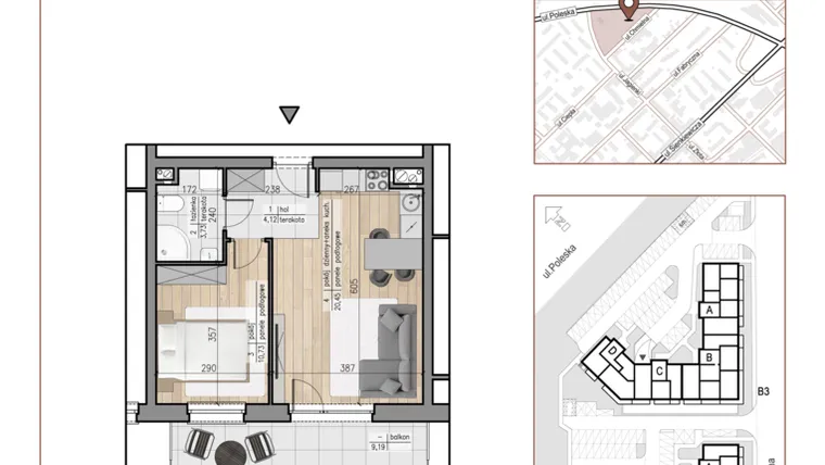 Rzut - Mieszkanie na sprzedaż 2 pokoje o powierzchni 39,03 m² - numer 39 w Urok Jagienki