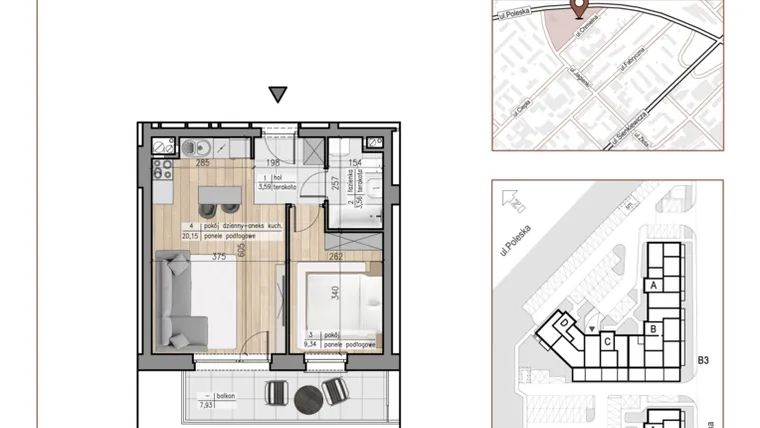 Rzut - Mieszkanie na sprzedaż 2 pokoje o powierzchni 36,64 m² - numer 42 w Urok Jagienki