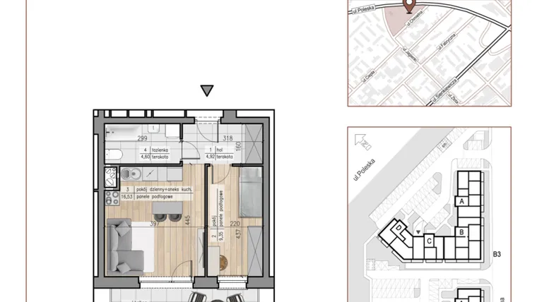 Rzut - Mieszkanie na sprzedaż 2 pokoje o powierzchni 35,4 m² - numer 69 w Urok Jagienki