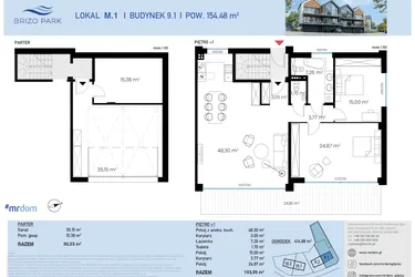 Rzut - Mieszkanie na sprzedaż 3 pokoje o powierzchni 154,48 m² - numer 9.1.1 w Brizo Park
