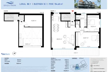 Rzut - Mieszkanie na sprzedaż 3 pokoje o powierzchni 154,48 m² - numer 10.1.1 w Brizo Park