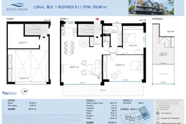 Rzut - Mieszkanie na sprzedaż 3 pokoje o powierzchni 159,88 m² - numer 9.1.2 w Brizo Park