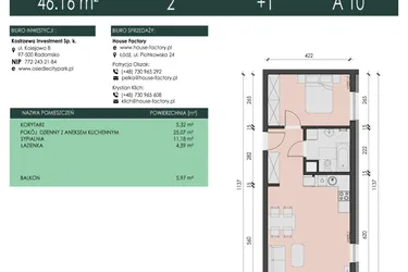 Rzut - Mieszkanie na sprzedaż 2 pokoje o powierzchni 46,16 m² - numer 10 w Osiedle City Park