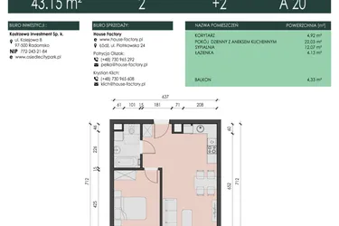 Rzut - Mieszkanie na sprzedaż 2 pokoje o powierzchni 43,15 m² - numer 20 w Osiedle City Park