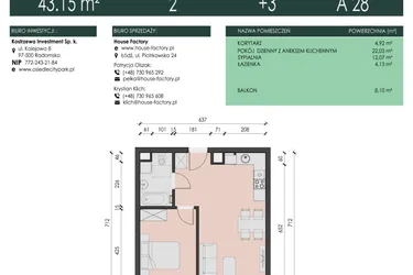 Rzut - Mieszkanie na sprzedaż 2 pokoje o powierzchni 43,15 m² - numer 28 w Osiedle City Park