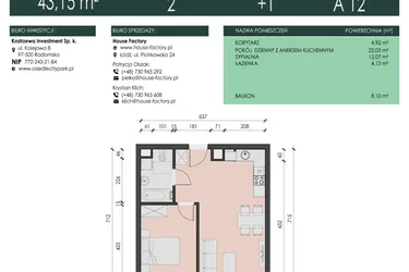 Rzut - Mieszkanie na sprzedaż 2 pokoje o powierzchni 43,15 m² - numer 12 w Osiedle City Park