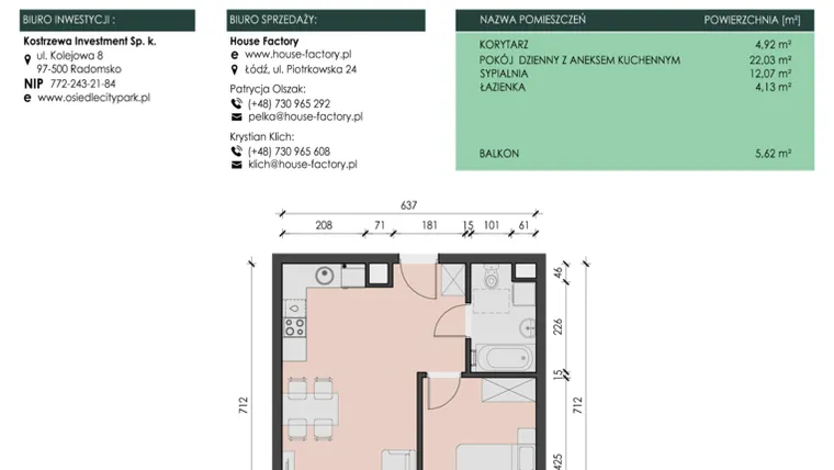 Rzut - Mieszkanie na sprzedaż 2 pokoje o powierzchni 43,15 m² - numer 19 w Osiedle City Park