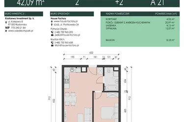 Rzut - Mieszkanie na sprzedaż 2 pokoje o powierzchni 42,09 m² - numer 21 w Osiedle City Park