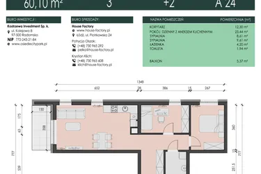Rzut - Mieszkanie na sprzedaż 3 pokoje o powierzchni 60,1 m² - numer 24 w Osiedle City Park