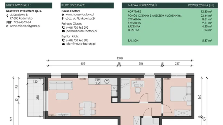 Rzut - Mieszkanie na sprzedaż 3 pokoje o powierzchni 60,1 m² - numer 24 w Osiedle City Park