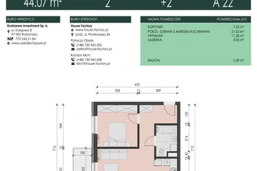 Rzut - Mieszkanie na sprzedaż 2 pokoje o powierzchni 44,07 m² - numer 22 w Osiedle City Park