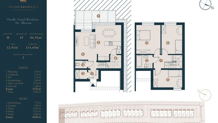 Rzut - Dom na sprzedaż 4 pokoje o powierzchni 86,92 m² - numer H45 w Osiedle Św. Marcina