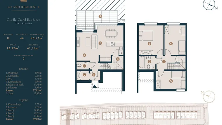 Rzut - Dom na sprzedaż 4 pokoje o powierzchni 86,92 m² - numer H46 w Osiedle Św. Marcina
