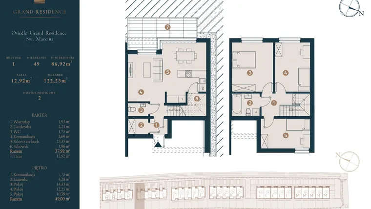 Rzut - Dom na sprzedaż 4 pokoje o powierzchni 86,92 m² - numer I49 w Osiedle Św. Marcina