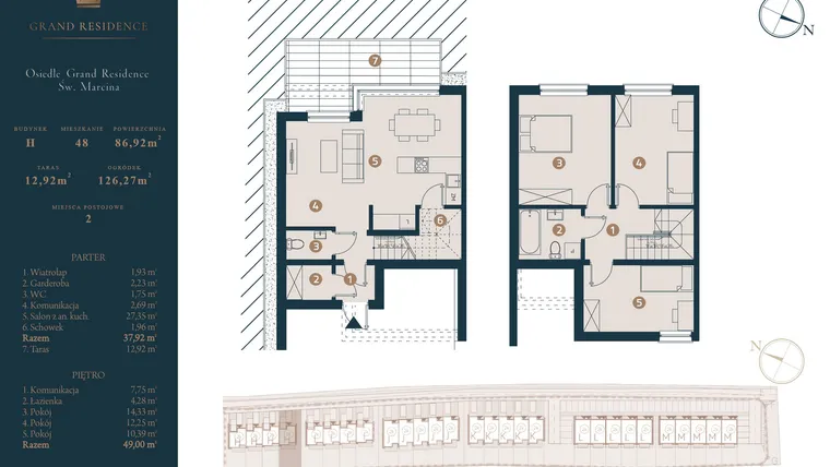 Rzut - Dom na sprzedaż 4 pokoje o powierzchni 86,92 m² - numer H48 w Osiedle Św. Marcina