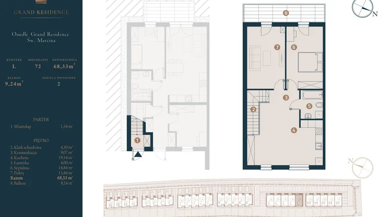 Rzut - Dom na sprzedaż 3 pokoje o powierzchni 68,33 m² - numer L72 w Osiedle Św. Marcina
