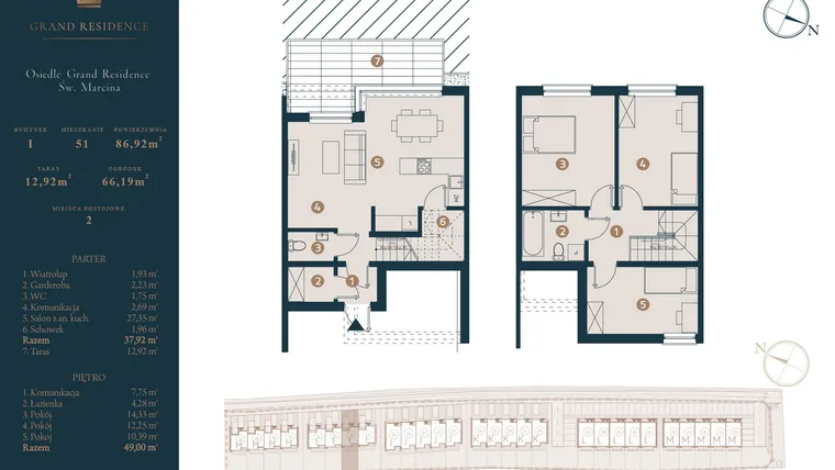 Rzut - Dom na sprzedaż 4 pokoje o powierzchni 86,92 m² - numer I51 w Osiedle Św. Marcina