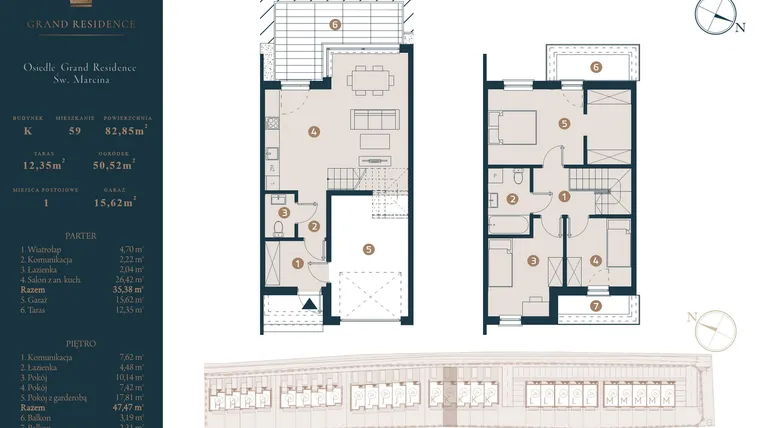 Rzut - Dom na sprzedaż 4 pokoje o powierzchni 82,85 m² - numer K59 w Osiedle Św. Marcina