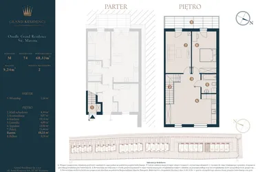 Rzut - Dom na sprzedaż 3 pokoje o powierzchni 68,33 m² - numer M74 w Osiedle Św. Marcina