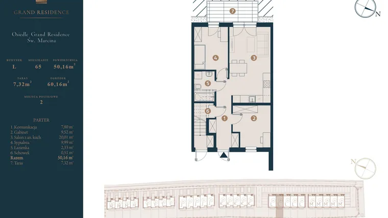 Rzut - Dom na sprzedaż 3 pokoje o powierzchni 50,16 m² - numer L65 w Osiedle Św. Marcina