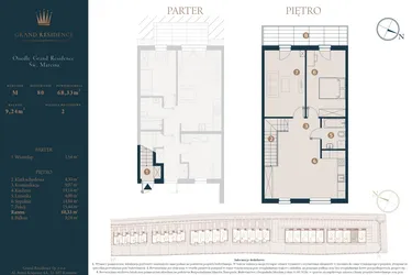 Rzut - Dom na sprzedaż 3 pokoje o powierzchni 68,33 m² - numer M80 w Osiedle Św. Marcina