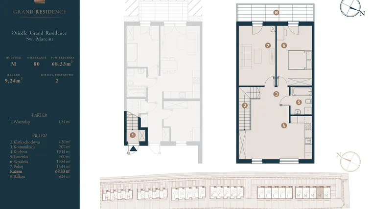 Rzut - Dom na sprzedaż 3 pokoje o powierzchni 68,33 m² - numer M80 w Osiedle Św. Marcina