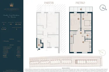 Rzut - Dom na sprzedaż 3 pokoje o powierzchni 68,33 m² - numer L64 w Osiedle Św. Marcina