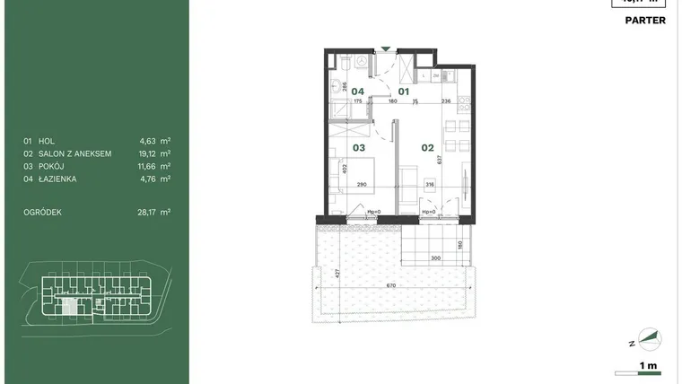 Rzut - Mieszkanie na sprzedaż 2 pokoje o powierzchni 40,17 m² - numer 2 w Przewóz Solar Garden