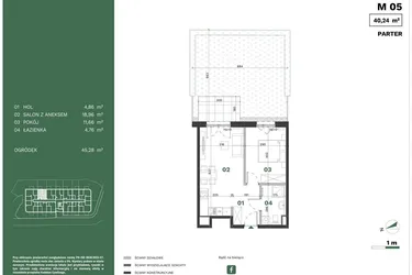 Rzut - Mieszkanie na sprzedaż 2 pokoje o powierzchni 40,24 m² - numer 5 w Przewóz Solar Garden