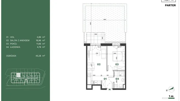 Rzut - Mieszkanie na sprzedaż 2 pokoje o powierzchni 40,24 m² - numer 5 w Przewóz Solar Garden