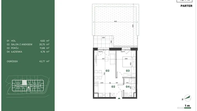 Rzut - Mieszkanie na sprzedaż 2 pokoje o powierzchni 41,74 m² - numer 6 w Przewóz Solar Garden