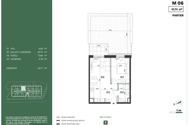 Rzut - Mieszkanie na sprzedaż 2 pokoje o powierzchni 41,74 m² - numer 6 w Przewóz Solar Garden