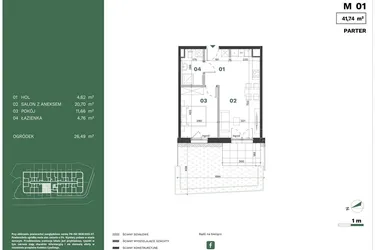 Rzut - Mieszkanie na sprzedaż 2 pokoje o powierzchni 41,74 m² - numer 1 w Przewóz Solar Garden