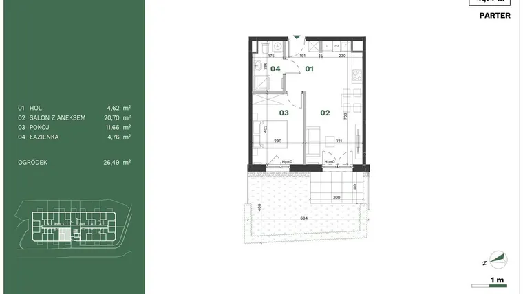 Rzut - Mieszkanie na sprzedaż 2 pokoje o powierzchni 41,74 m² - numer 1 w Przewóz Solar Garden