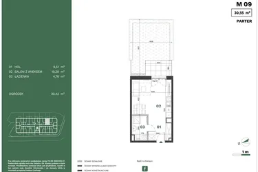Rzut - Mieszkanie na sprzedaż 1 pokój o powierzchni 30,55 m² - numer 9 w Przewóz Solar Garden