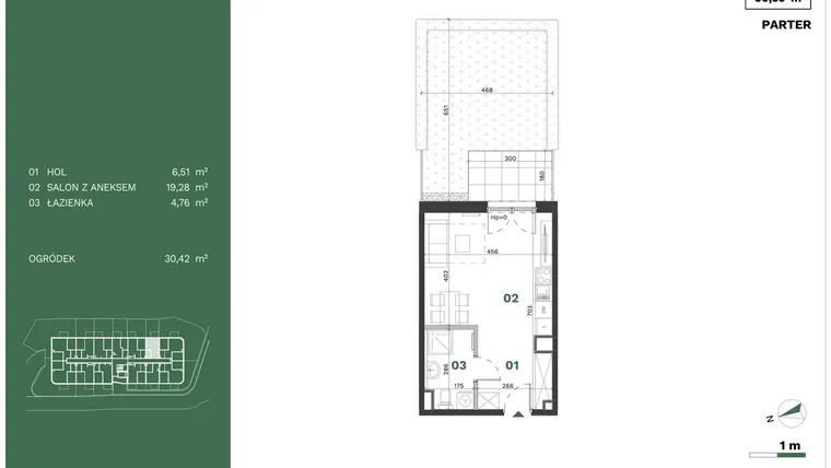 Rzut - Mieszkanie na sprzedaż 1 pokój o powierzchni 30,55 m² - numer 9 w Przewóz Solar Garden