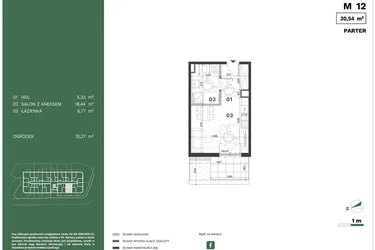 Rzut - Mieszkanie na sprzedaż 1 pokój o powierzchni 30,54 m² - numer 12 w Przewóz Solar Garden