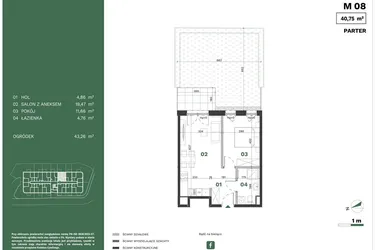 Rzut - Mieszkanie na sprzedaż 2 pokoje o powierzchni 40,75 m² - numer 8 w Przewóz Solar Garden