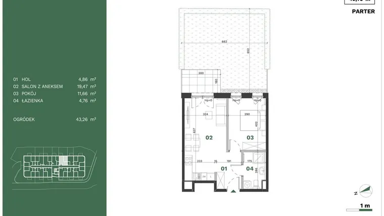 Rzut - Mieszkanie na sprzedaż 2 pokoje o powierzchni 40,75 m² - numer 8 w Przewóz Solar Garden