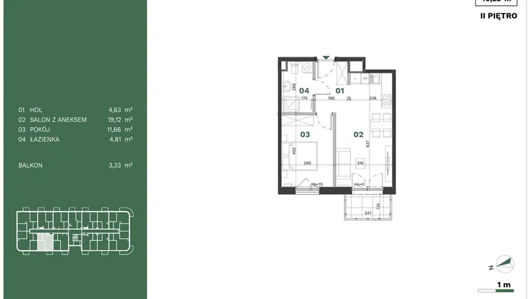 Rzut - Mieszkanie na sprzedaż 2 pokoje o powierzchni 40,22 m² - numer 28 w Przewóz Solar Garden