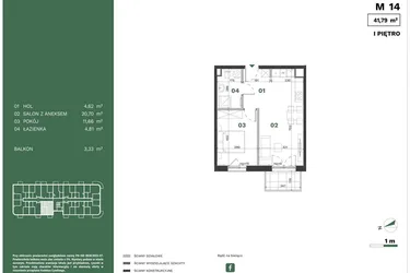 Rzut - Mieszkanie na sprzedaż 2 pokoje o powierzchni 41,79 m² - numer 14 w Przewóz Solar Garden