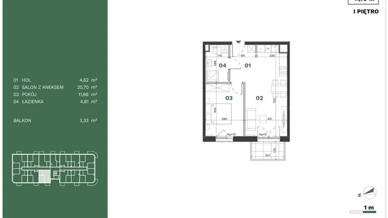 Rzut - Mieszkanie na sprzedaż 2 pokoje o powierzchni 41,79 m² - numer 14 w Przewóz Solar Garden