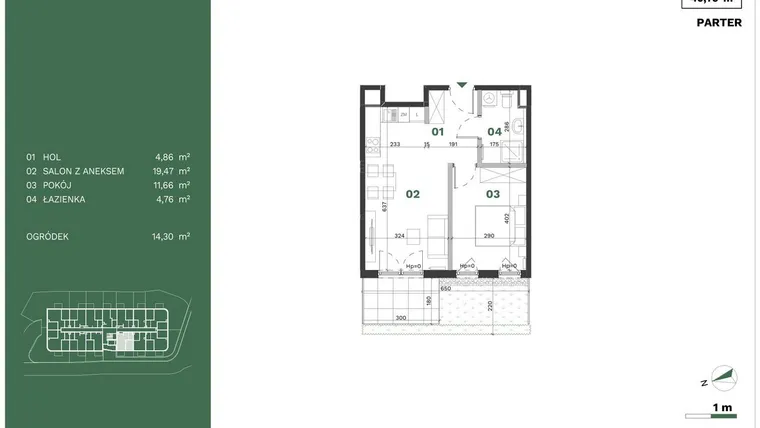 Rzut - Mieszkanie na sprzedaż 2 pokoje o powierzchni 40,75 m² - numer 13 w Przewóz Solar Garden