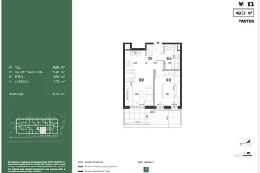 Rzut - Mieszkanie na sprzedaż 2 pokoje o powierzchni 40,75 m² - numer 13 w Przewóz Solar Garden