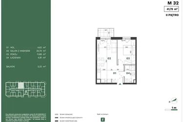 Rzut - Mieszkanie na sprzedaż 2 pokoje o powierzchni 41,79 m² - numer 32 w Przewóz Solar Garden