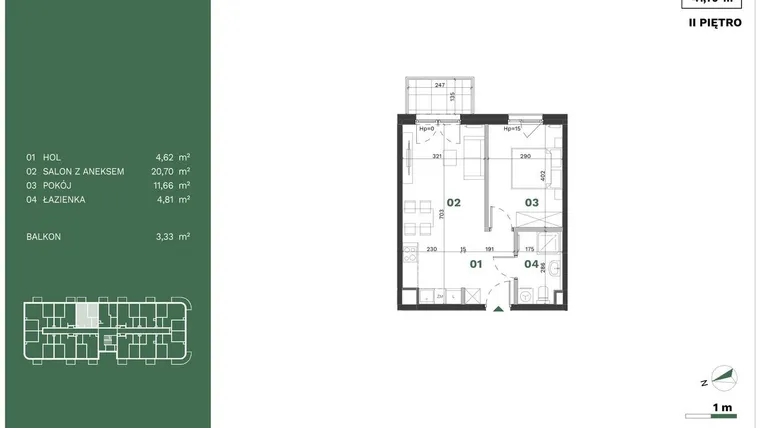 Rzut - Mieszkanie na sprzedaż 2 pokoje o powierzchni 41,79 m² - numer 32 w Przewóz Solar Garden