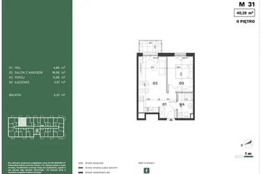 Rzut - Mieszkanie na sprzedaż 2 pokoje o powierzchni 40,29 m² - numer 31 w Przewóz Solar Garden